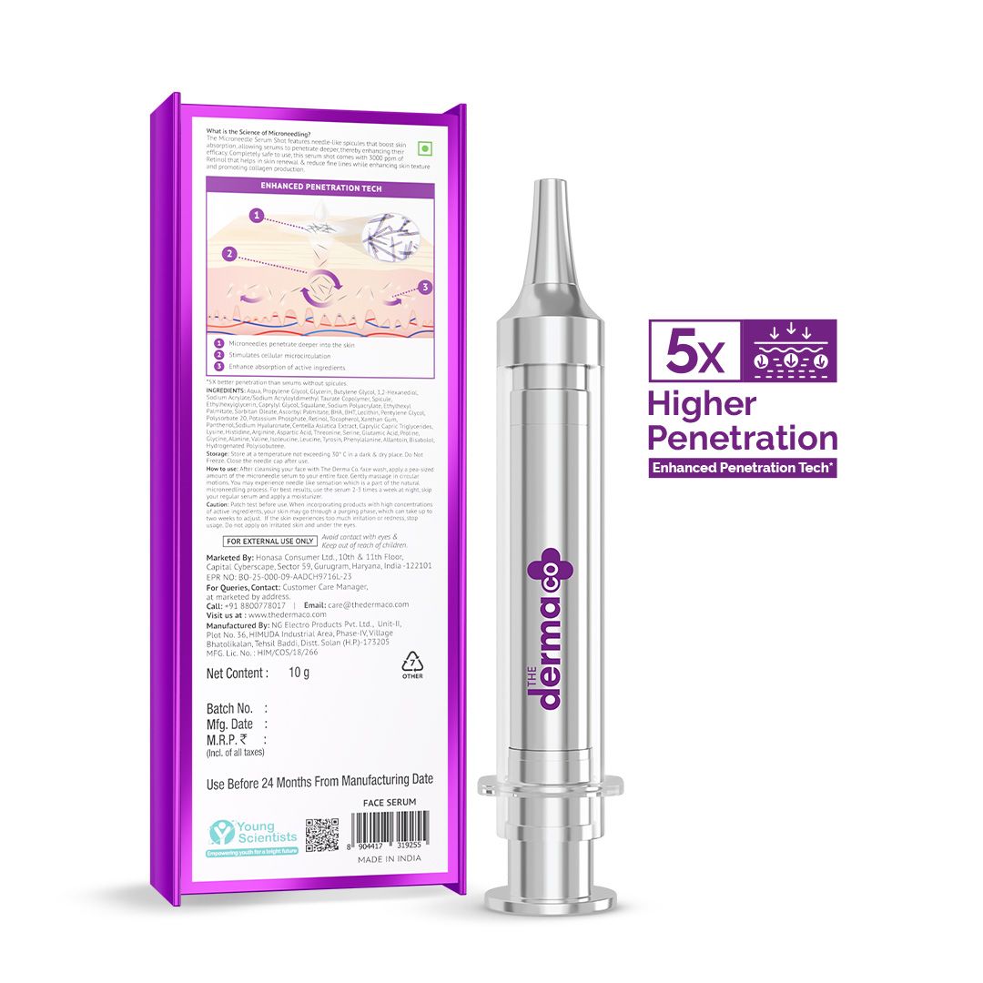 3000 PPM Retinol Microneedle Serum Shot with Squalene, Panthenol & Hyaluronic Acid for Skin Renewal - 10 g