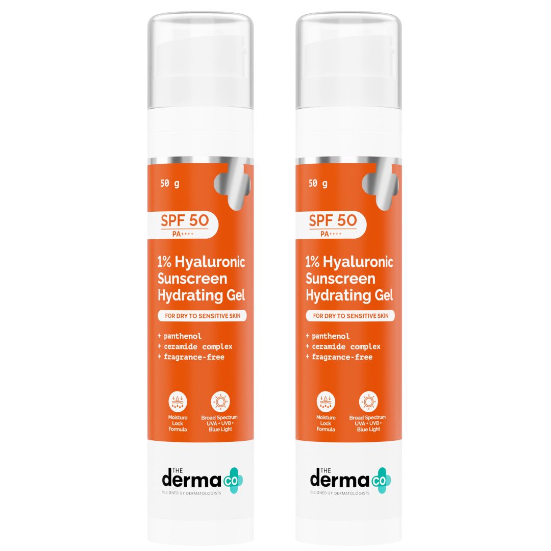 1% Hyaluronic Sunscreen Hydrating Gel In Vivo Tested (ISO 24444:2019 Certified, CTRI/2025/01/079445) with SPF 50 PA++++ - 50 g (Pack of 2)