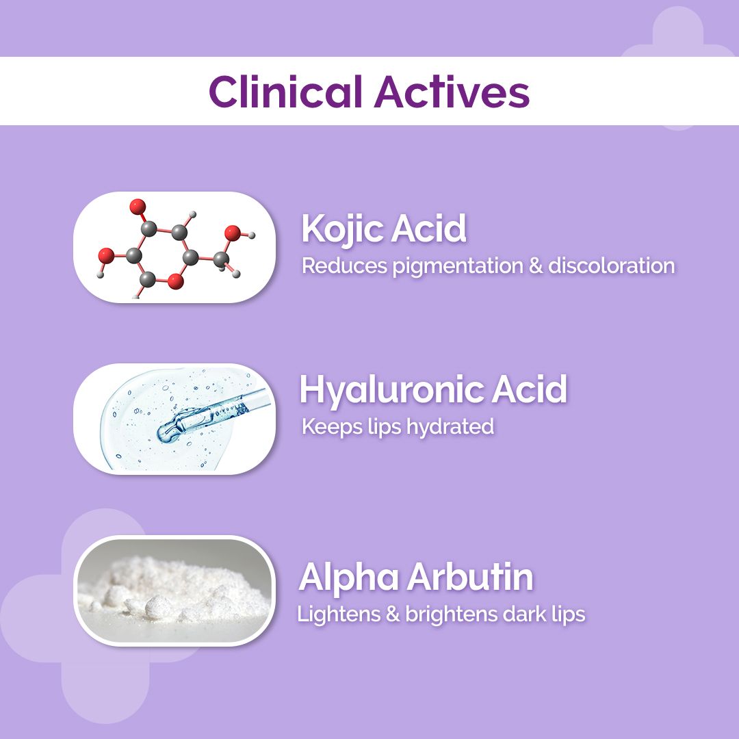 1% Kojic Acid Lip Balm With Alpha Arbutin & Hyaluronic Acid, SPF 30 PA++ for Dark & Pigmented Lips - 4.5g (Pack of 2)