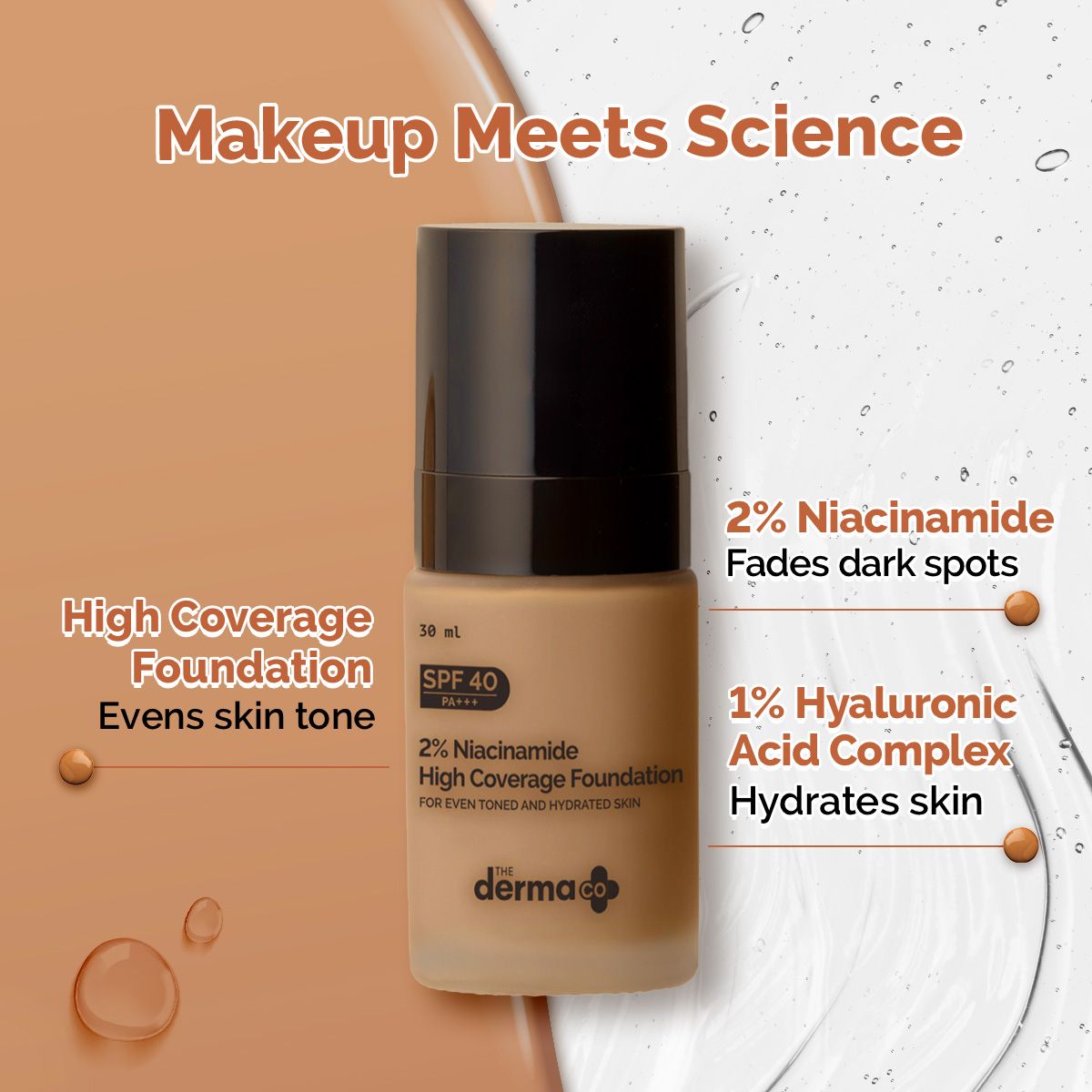 2% Niacinamide High Coverage Foundation With 1% Hyaluronic Acid Complex & SPF 40 PA+++ for 12 Hour Long Stay & 12 Hour Oil Control | 03 Natural